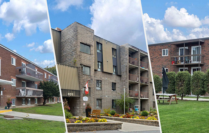 Exterior of apartment buildings in Cornwall, Ontario