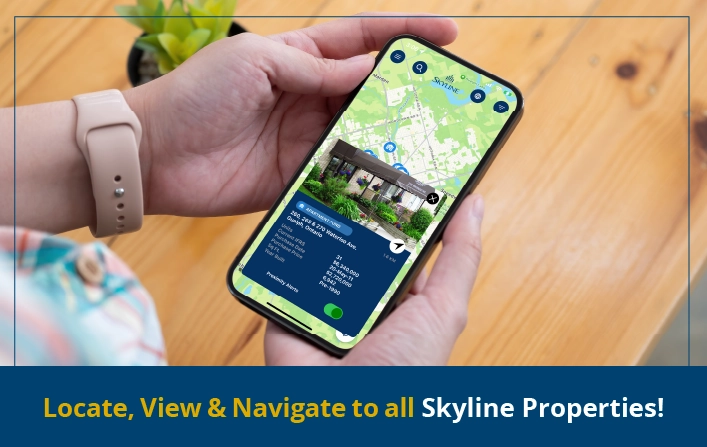 A person using the Skyline GO app’s map feature on their mobile phone.