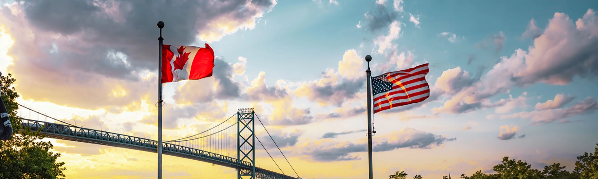 An image of the Ambassador Bridge connecting the Canadian and US borders.